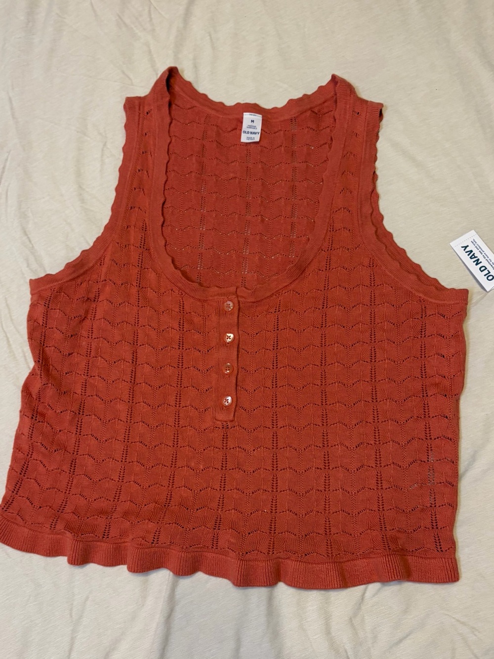 Old Navy Women's Sleeveless Pointelle Cropped Henley Top
